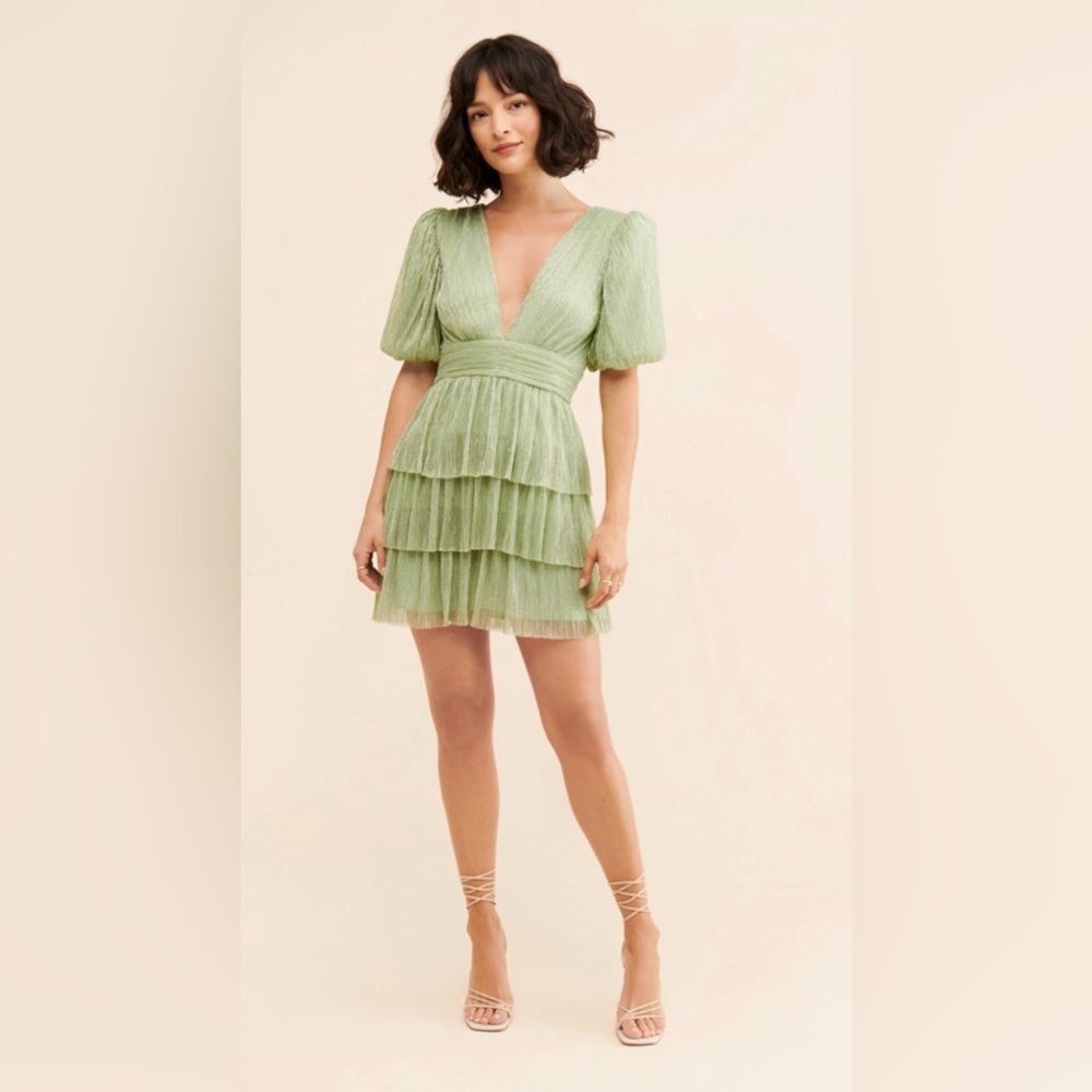 NWT WAYF Tiered Metallic‎ Plisse Mini Dress, SiE L